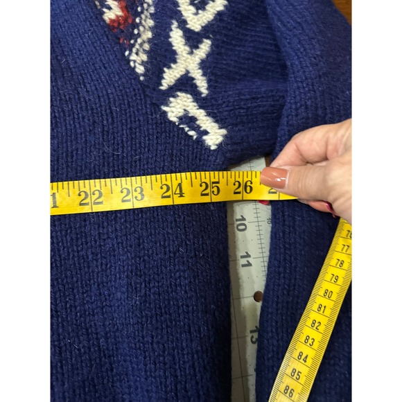 Polo Ralph Lauren Vintage Mens Skiing Turtleneck Sweater Blue Wool XL Hand Knit - Picture 7 of 9
